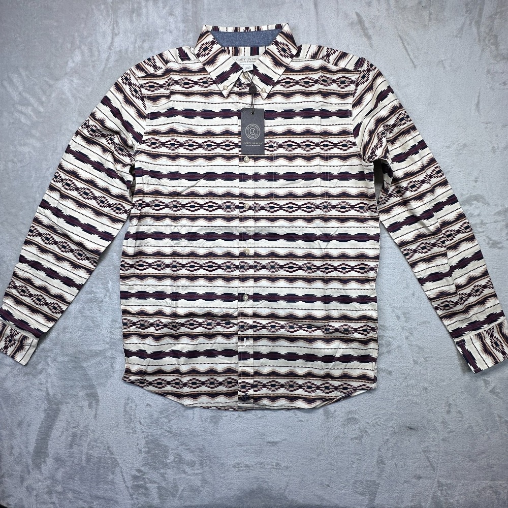 Cody James Western Shirt Mens Small Cream Southwestern Print Button Down Top